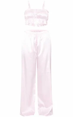 Pink Ruched Cami Long PJ Set