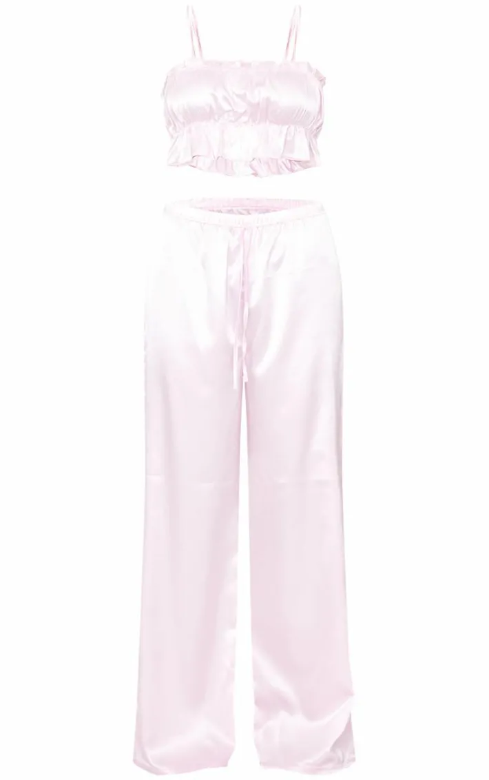 Pink Ruched Cami Long PJ Set