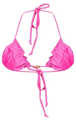Pink Ruched Frill Bikini Top