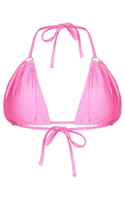 Pink Ruched Triangle Bikini Top