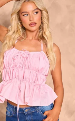 Pink Ruffle Tiered Halter Neck Top
