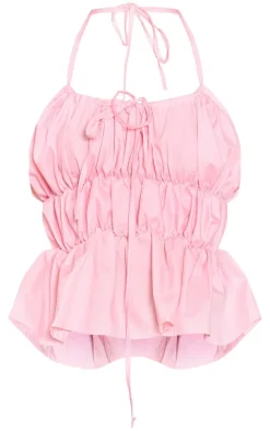 Pink Ruffle Tiered Halter Neck Top