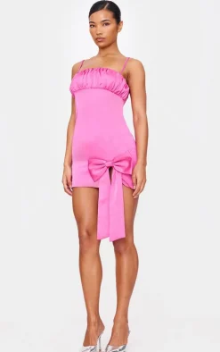 Pink Satin Bow Detail Mini Dress