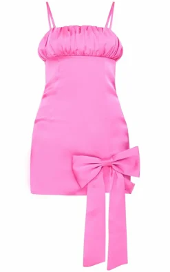 Pink Satin Bow Detail Mini Dress