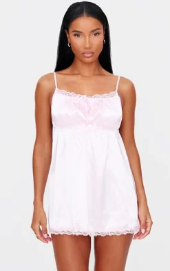 Pink Satin Lace Trim Cami Nightie
