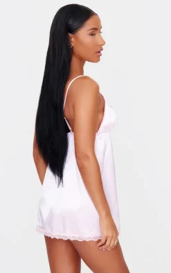 Pink Satin Lace Trim Cami Nightie