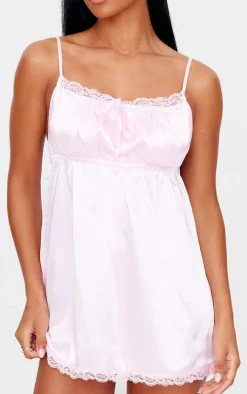 Pink Satin Lace Trim Cami Nightie