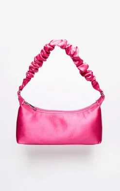 Pink Satin Ruched Handle Shoulder Bag