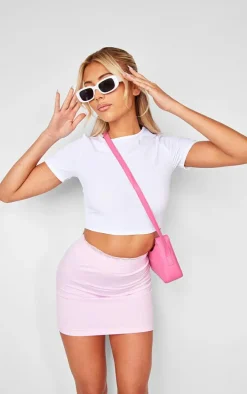 Pink Seamless Lace Trim Contour Mini Skirt