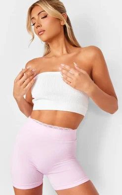 Pink Seamless Lace Trim Contour Hot Pants