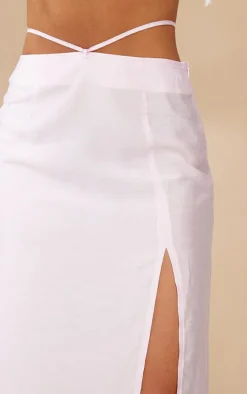 Pink Sheer Woven Tie Waist Split Thigh Maxi Skirt