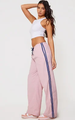 Pink Shell Side Stripe Detail Wide Leg Pants