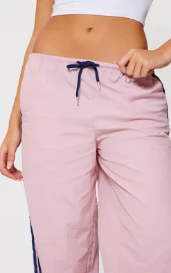 Pink Shell Side Stripe Detail Wide Leg Pants