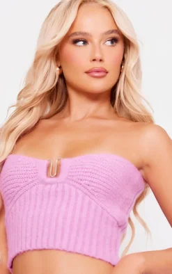 Pink Silver Trim Chunky Knit Bandeau Top