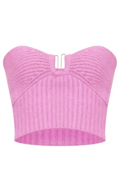 Pink Silver Trim Chunky Knit Bandeau Top