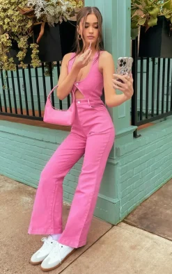Pink Sleeveless Cut Out Straight Leg Jumpsuit