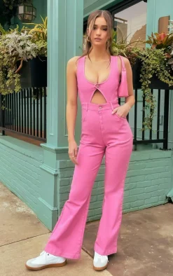 Pink Sleeveless Cut Out Straight Leg Jumpsuit