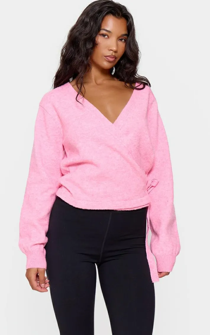 Pink Soft Knit Wrap Cardigan