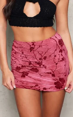 Pink Soft Touch Devore Ruched Side Mini Skirt