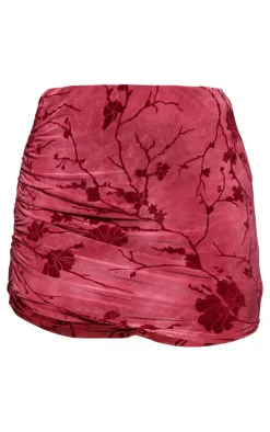 Pink Soft Touch Devore Ruched Side Mini Skirt