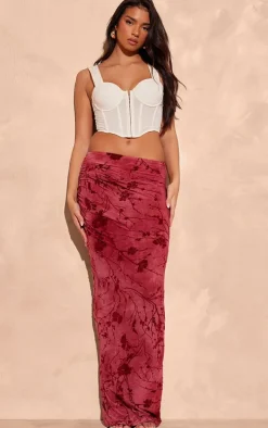 Pink Soft Touch Devore Ruched Side Maxi Skirt