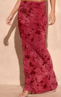 Pink Soft Touch Devore Ruched Side Maxi Skirt