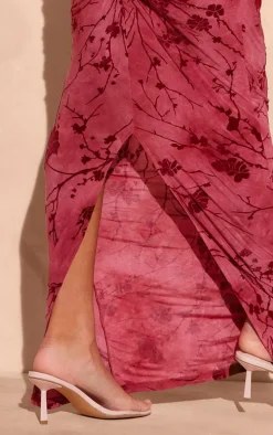 Pink Soft Touch Devore Ruched Side Maxi Skirt