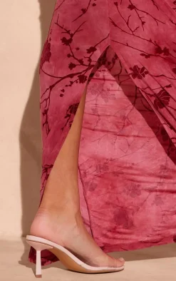 Pink Soft Touch Devore Ruched Side Maxi Skirt