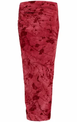 Pink Soft Touch Devore Ruched Side Maxi Skirt