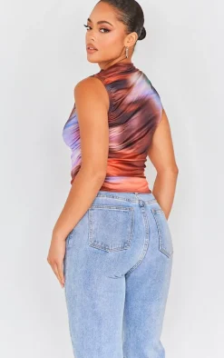 Pink Soft Touch Jersey Ombre Print Ruched Side Long Top