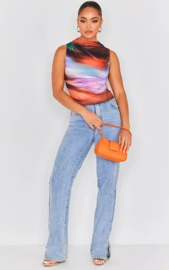 Pink Soft Touch Jersey Ombre Print Ruched Side Long Top