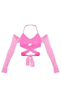 Pink Speckled Knit Extreme Dip Hem Top & Sleeves