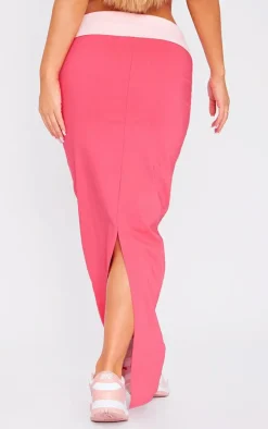 Pink Stretch Woven Foldover Detail Maxi Skirt