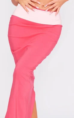 Pink Stretch Woven Foldover Detail Maxi Skirt