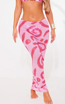 Pink Swirl Mesh Maxi Beach Skirt