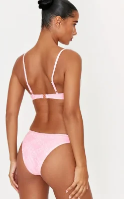 Pink Textured Floral Underwired Bikini Top