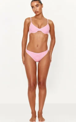 Pink Textured Floral Underwired Bikini Top