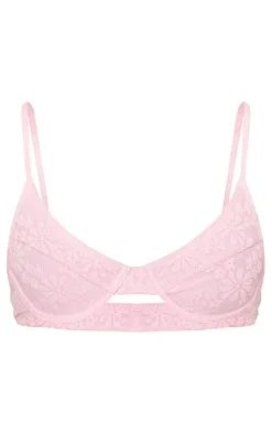 Pink Textured Floral Underwired Bikini Top