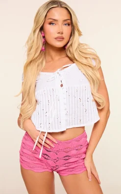 Pink Textured Hot Pant Shorts