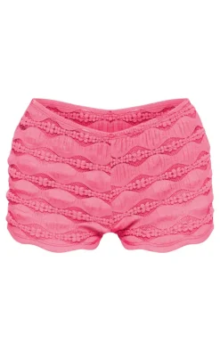 Pink Textured Hot Pant Shorts
