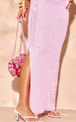 Pink Textured Jersey Split Side Maxi Skirt