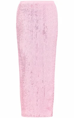 Pink Textured Jersey Split Side Maxi Skirt