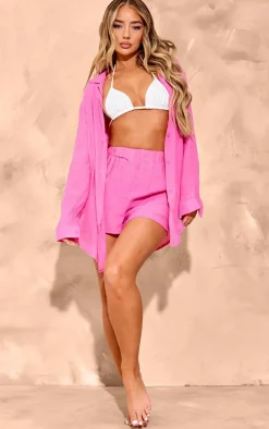 Pink Textured Lightweight Beach Shorts