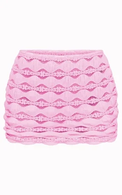 Pink Textured Mini Skirt