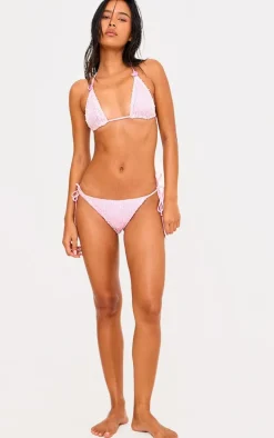 Pink Textured Overlay Tie Side Bikini Bottoms