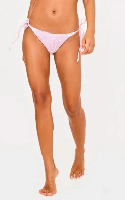 Pink Textured Overlay Tie Side Bikini Bottoms