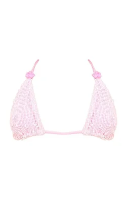 Pink Textured Overlay Triangle Bikini Top