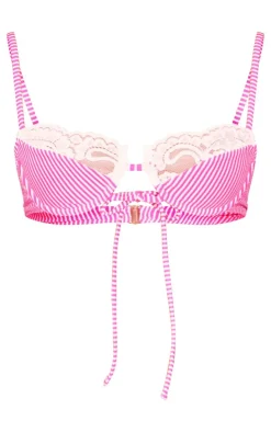 Pink Textured Stripe Underwired Bikini Top