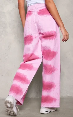 Pink Tie Dye Denim Wide Leg Jeans