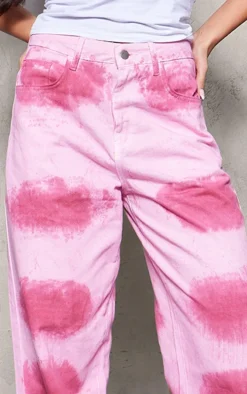 Pink Tie Dye Denim Wide Leg Jeans